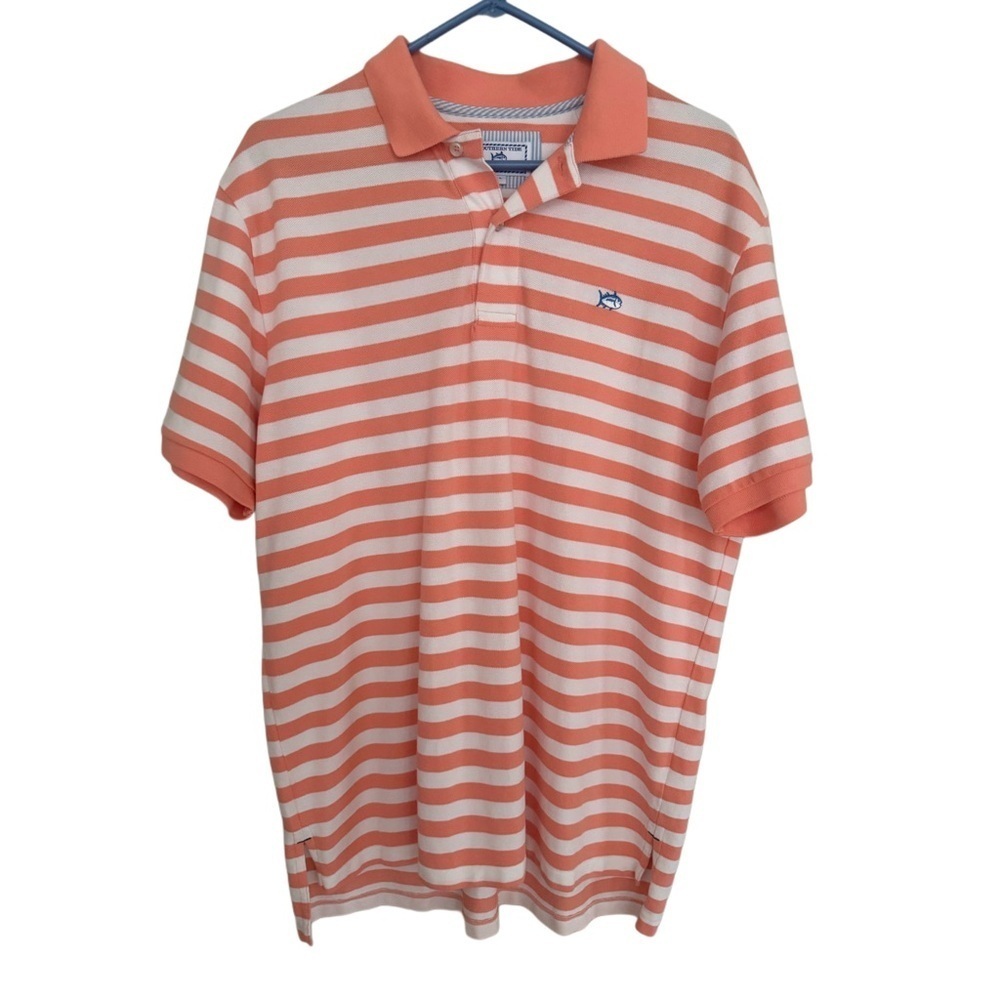Southern Tide Orange and White Polo Shirt with Stripes Size Large